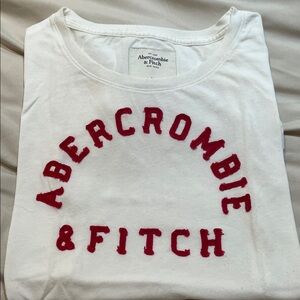 Abercrombie & Fitch Cream Tee with Red Lettering